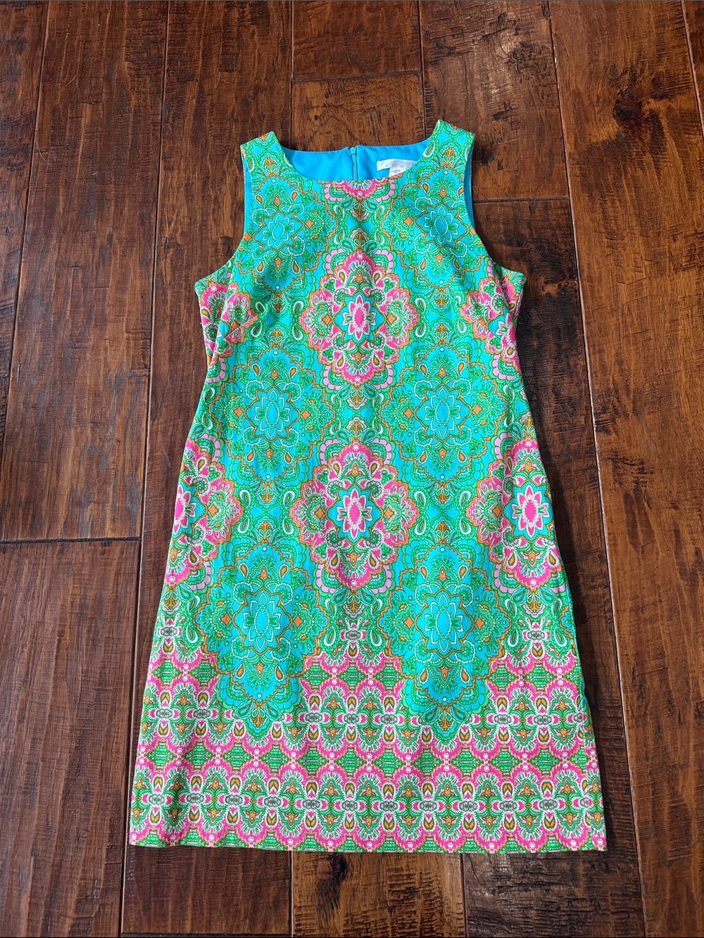 London Times Petite Maeve Shift Dress Turquoise, Green Pink Paisley